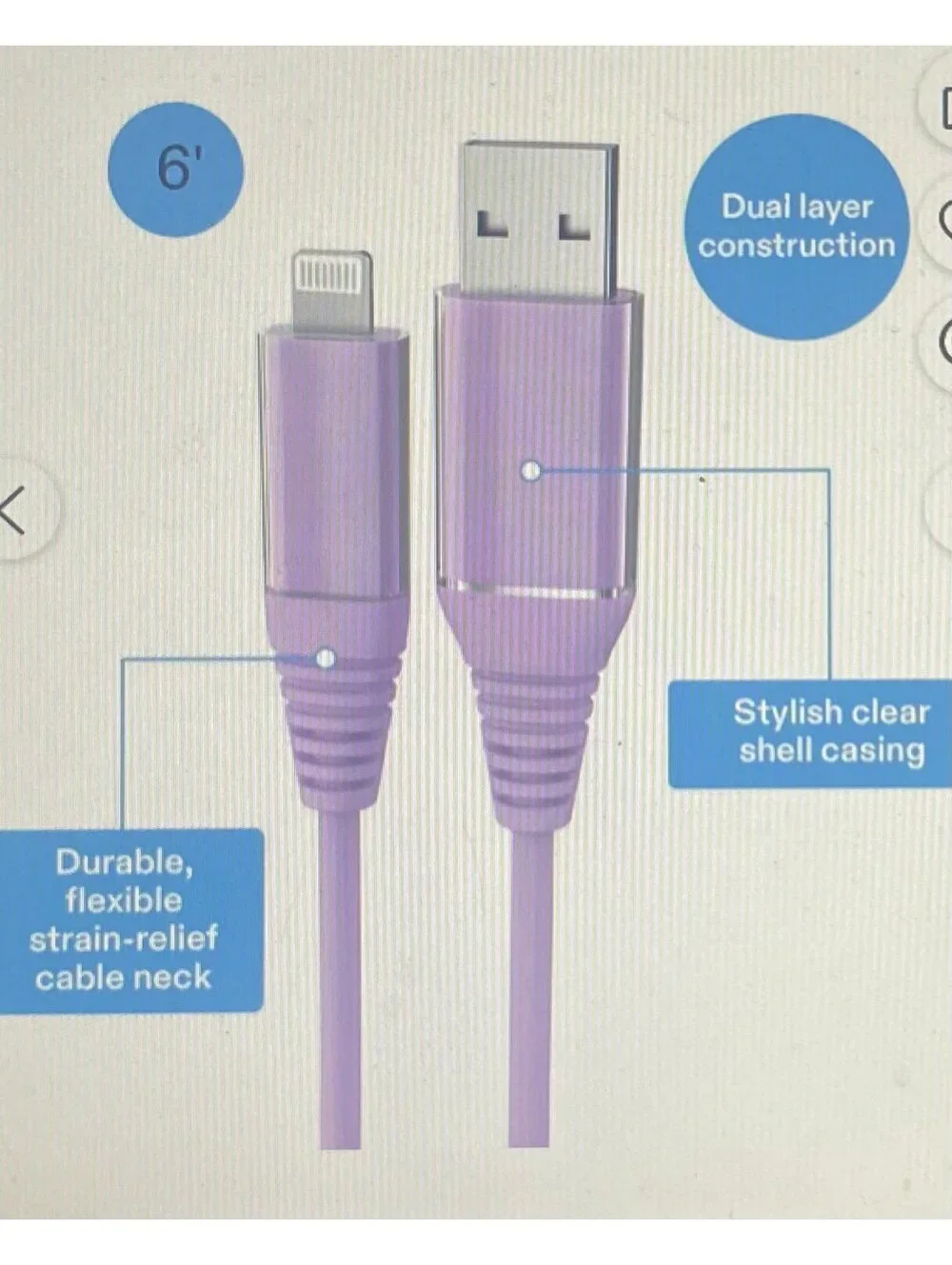 Onn 6ft Lightning to USB Charging Cable Light Purple